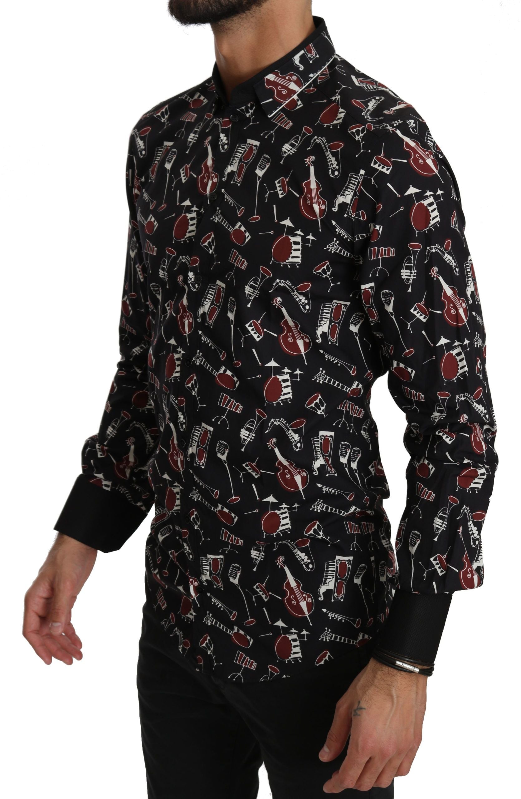 Dolce & Gabbana Elegant black shirt with musical print in cotton silk